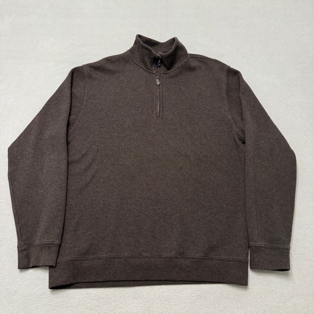 Brooks Brothers Quarter Zip Sweater Mens L Brown Cotton Knit Pullover Mock Neck